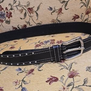 Black Leather Belt with Silver Buckle